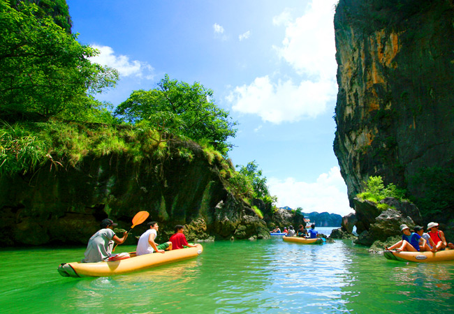 Kayak tour of sea stacks in coastal Thailand