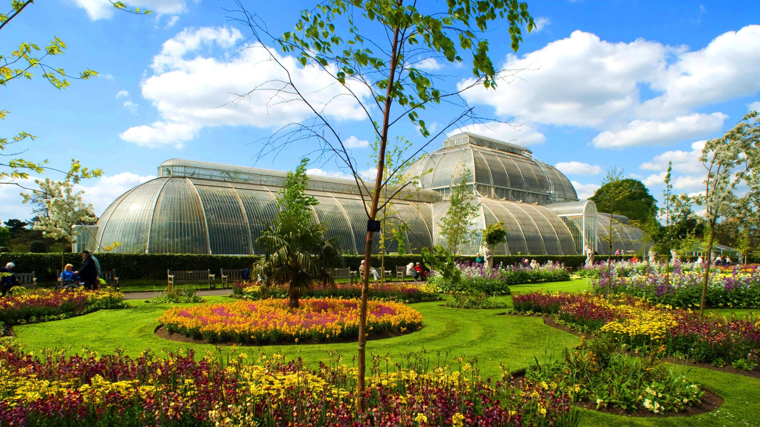 A large Victorian glasshouse in Kew Gardens