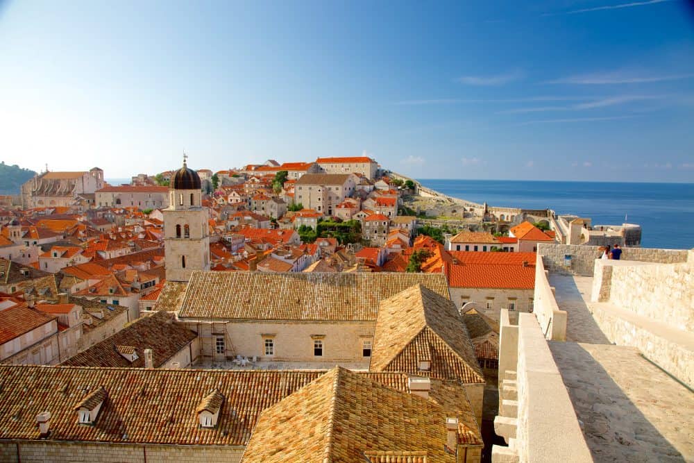 Aerial view of the coast and walls of Dubrovnik