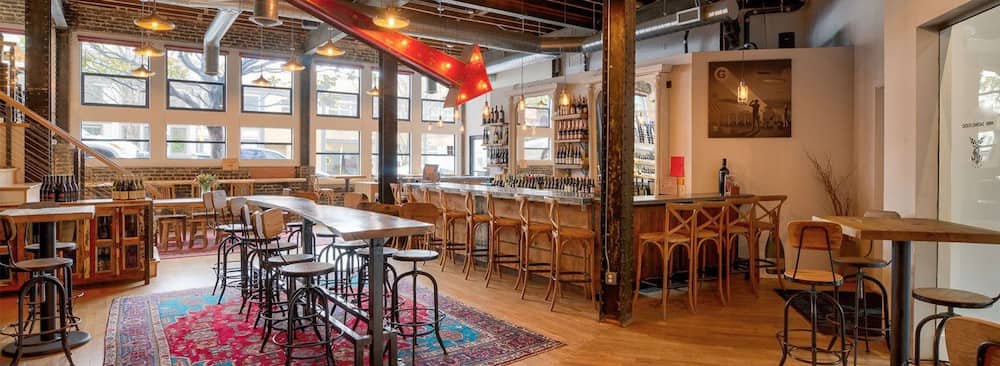 A beautiful rustic room at the Maritime Tasting Rooms Winery in San Francisco, California. 