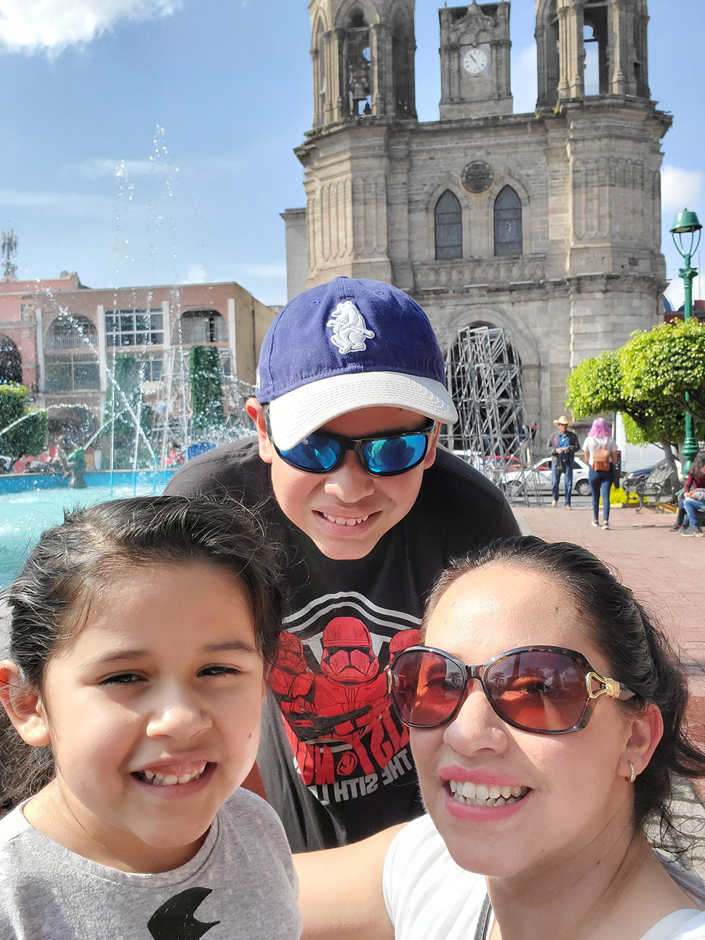 My kids and I in front of the Immaculate Conception Cathedral, known as Catedral de la Purísima Concepción, which resides in the main square of the city of Tepic