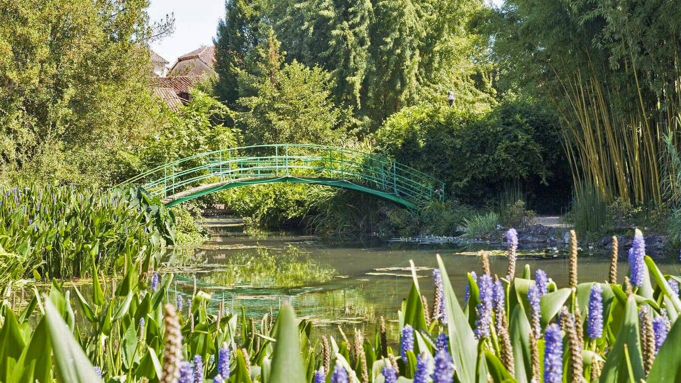 The Japanese bridge spanning the pond in Monet's Garden