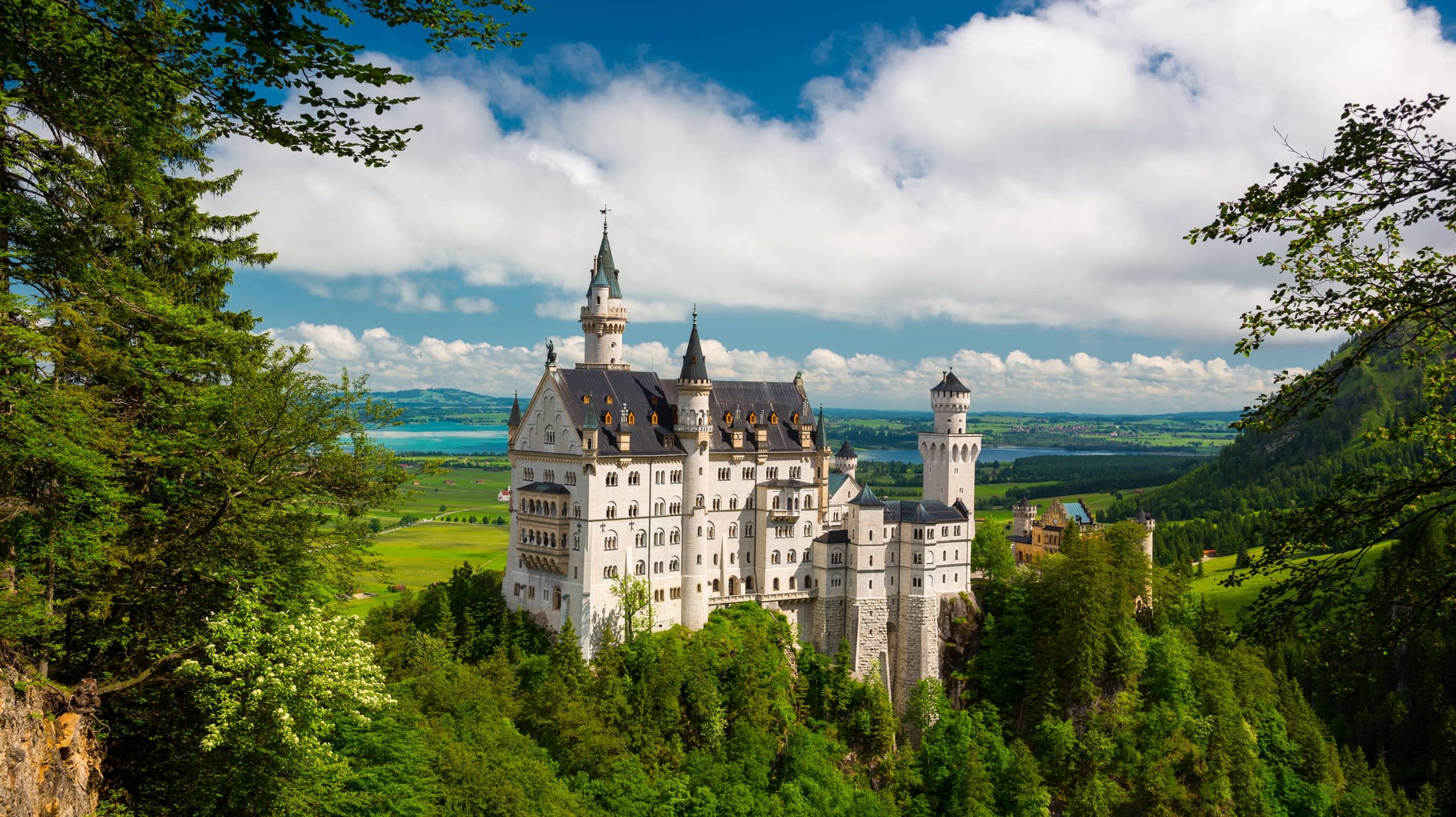 Neushwanstein Castle in Bavaria, Germany looking perfect for a fairy-tale vacation