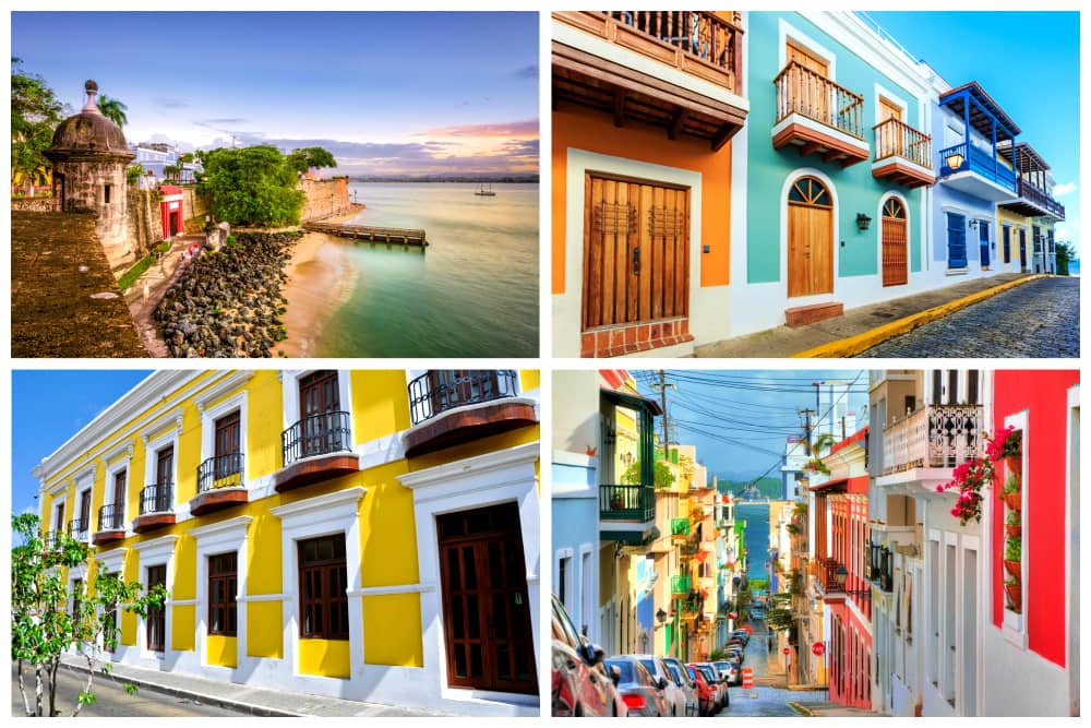 Brightly-painted homes with balconies in Old San Juan. 