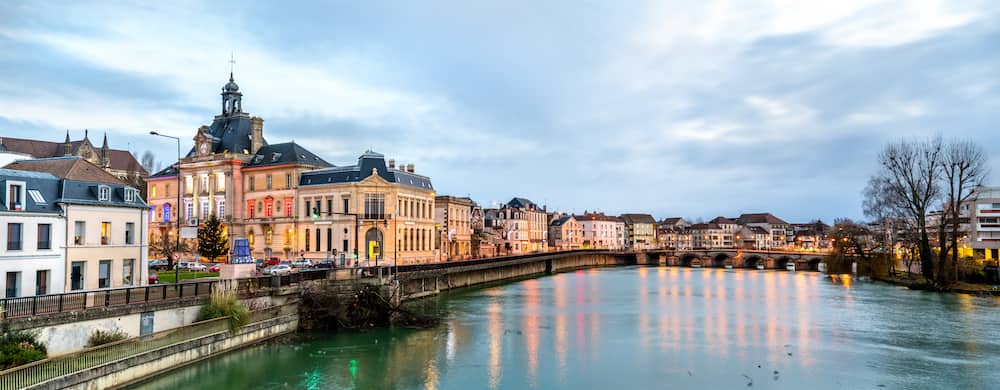 Panorama of Meaux town with the Marne river in Paris region of France