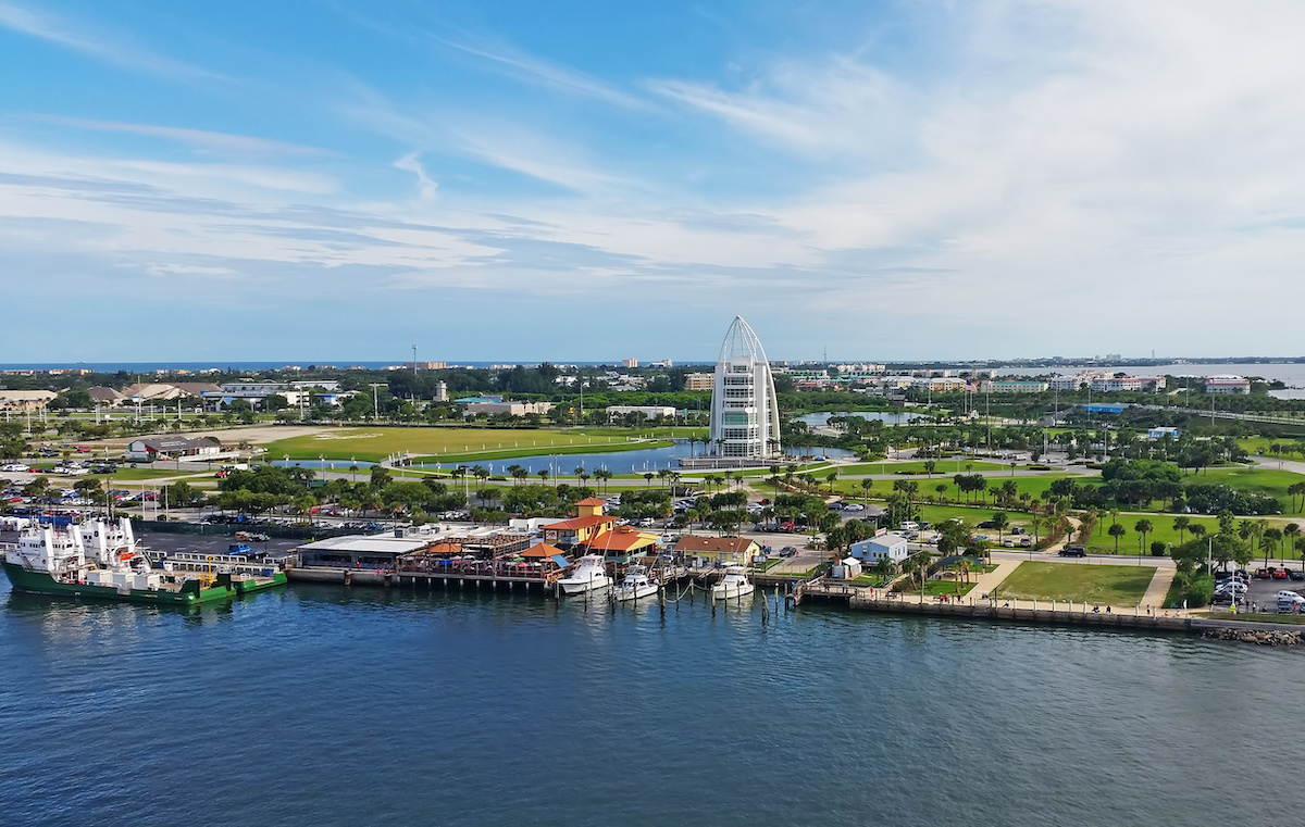 Port Canaveral open for cruises Aerial view of Port Canaveral, Florida