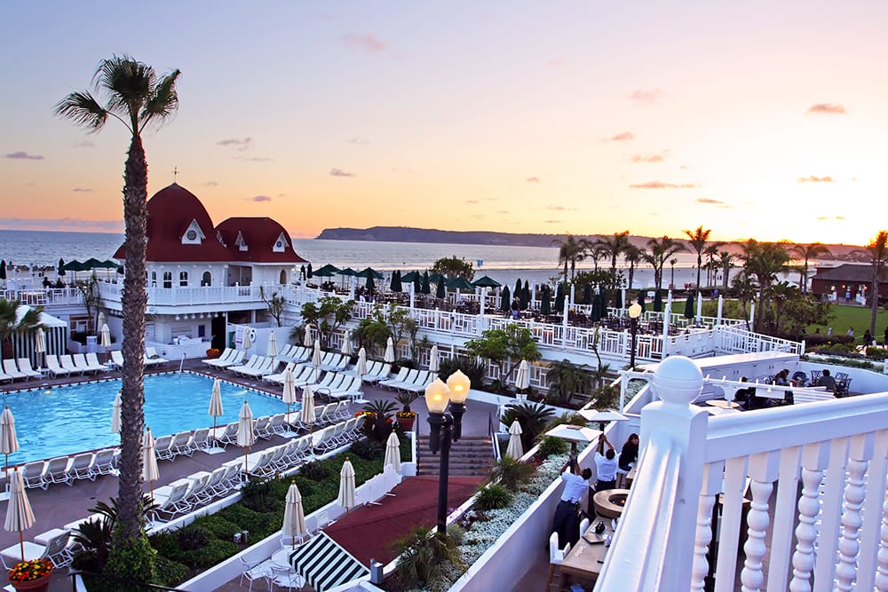 view of beach and pool from hotel del coronado