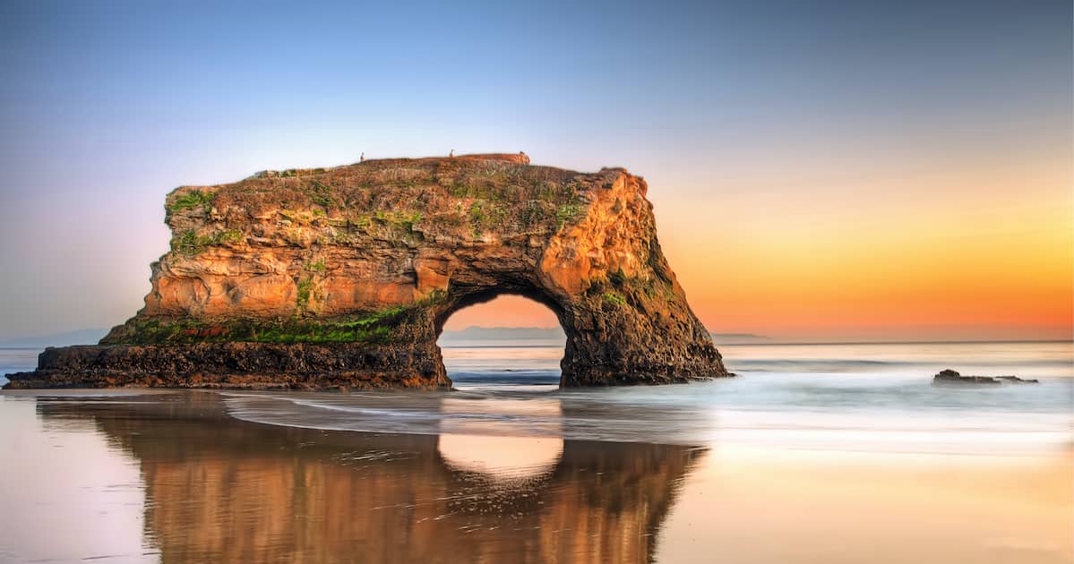 USA-Santa Cruz-Natural Bridges State Beach at sunset while on a road trip from San Francisco to Los Angeles.