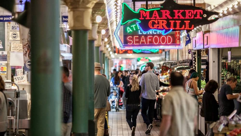 Shopping under cover at Pike Place Market