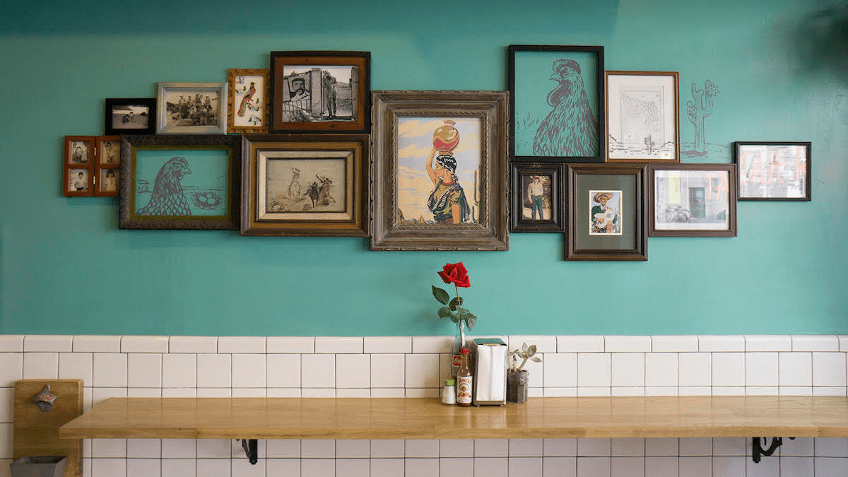 Sonoratown in Los Angeles, California, has beautiful eclectic artwork on the walls of their cheap, trendy eatery.