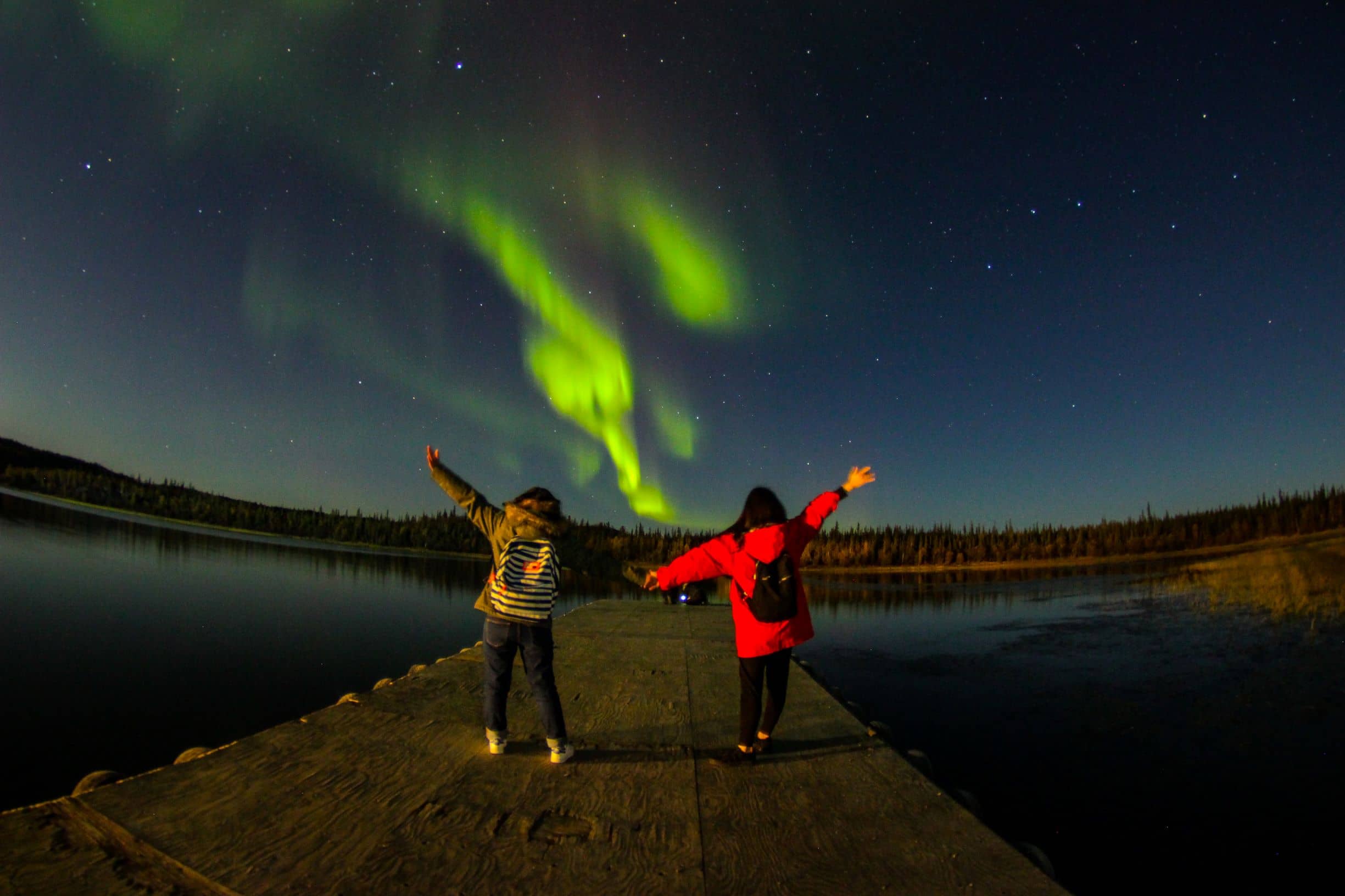 Two People on a Northern Lights Adventure on their bucket list trips