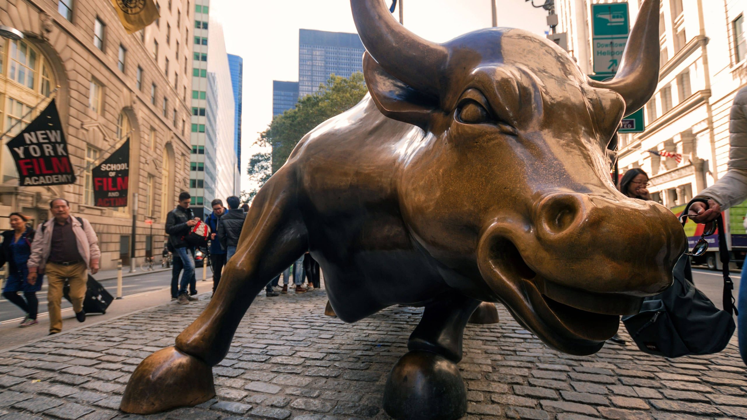 Wall Street bull statue seen on a true crime tour in NYC