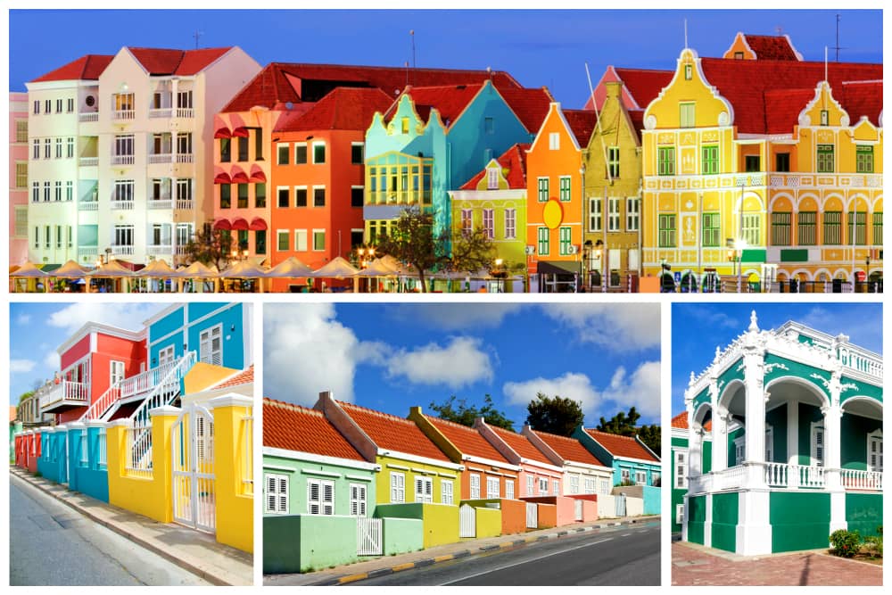 Vibrant hues of colorful houses and buildings in Willemstad, Curacao.