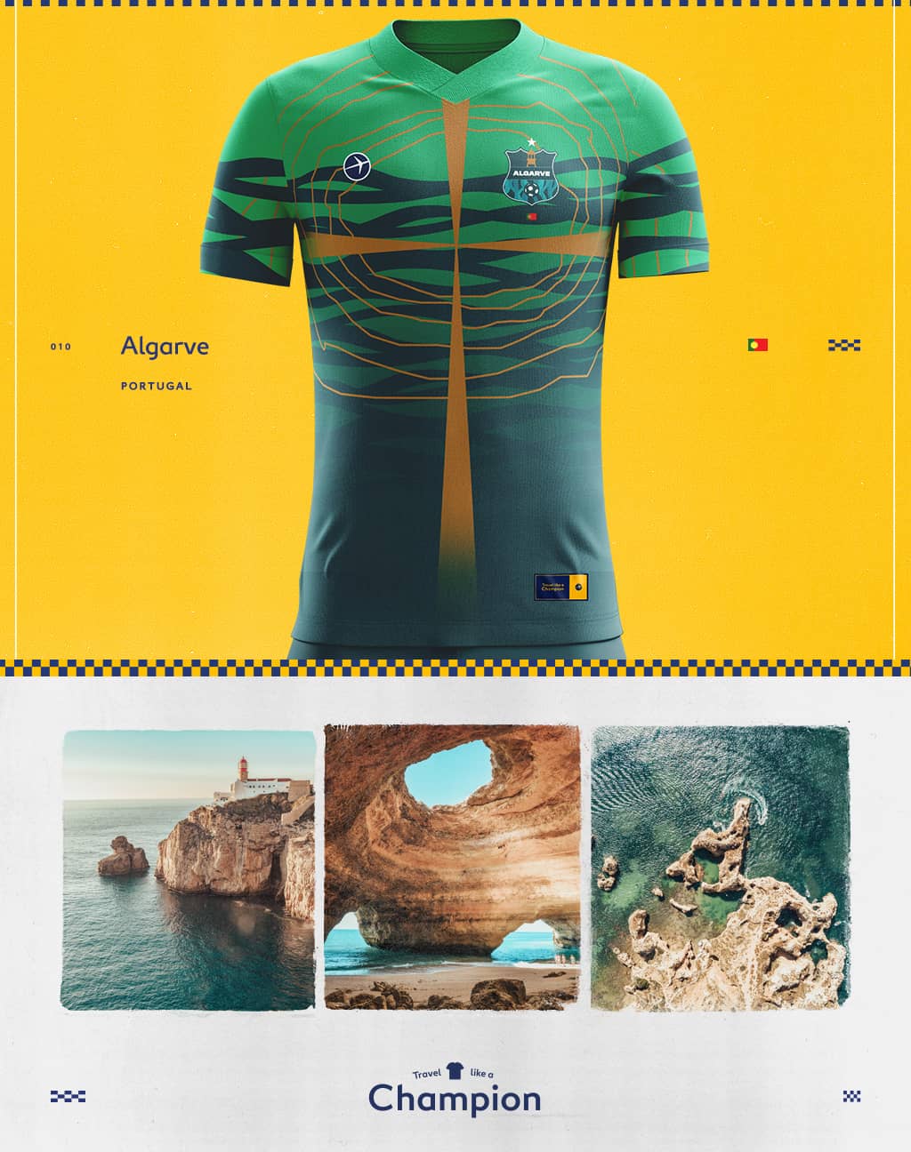 ocean views from Algarve and hte soccer jersey design inspired by them