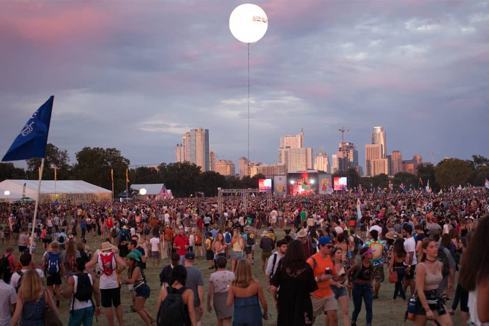 Festival goers gathered before sunset at Zilker Metropolitan Park, the location of Austin City Limits.