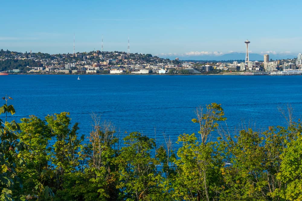 View of the Space Needle and the Queen Anne skyline from Puget Sound