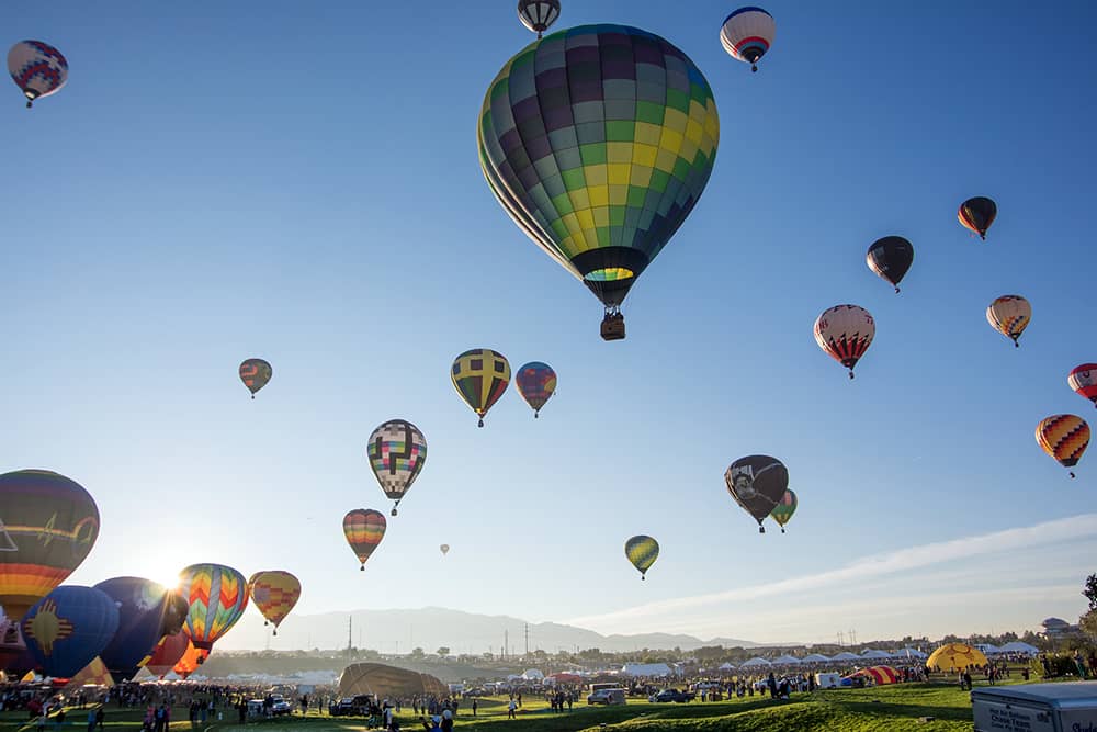 Countless hot air balloons begin their trek into the sky as part of the ABQ International Balloon Fiesta in New Mexico.