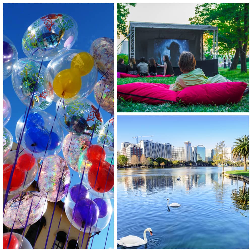 Top free things to do with kids in Orlando, including Lake Eola Park, Disney Springs, and outdoor movies.