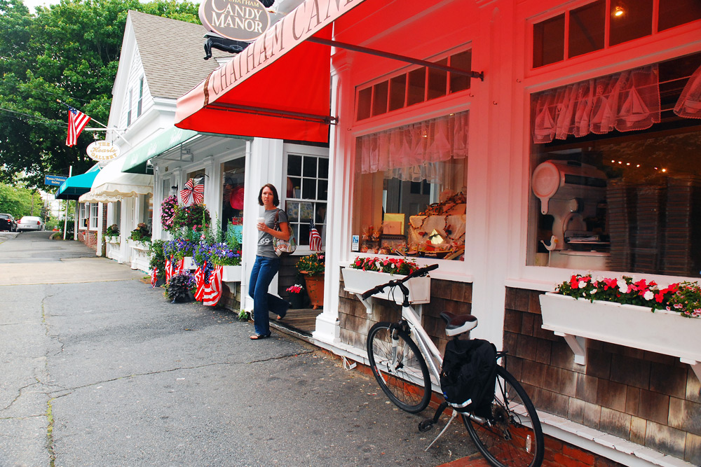 Shops in historical downtown Chatham, Massachusetts — a top destination to stay a week or more