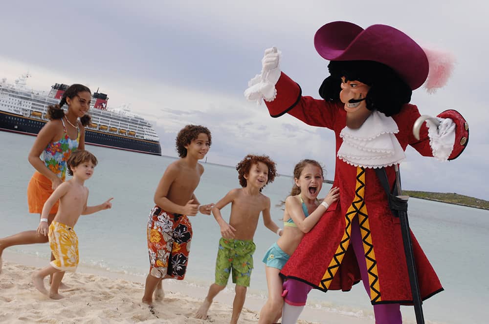 Captain Hook entertaining children on Disney's private island