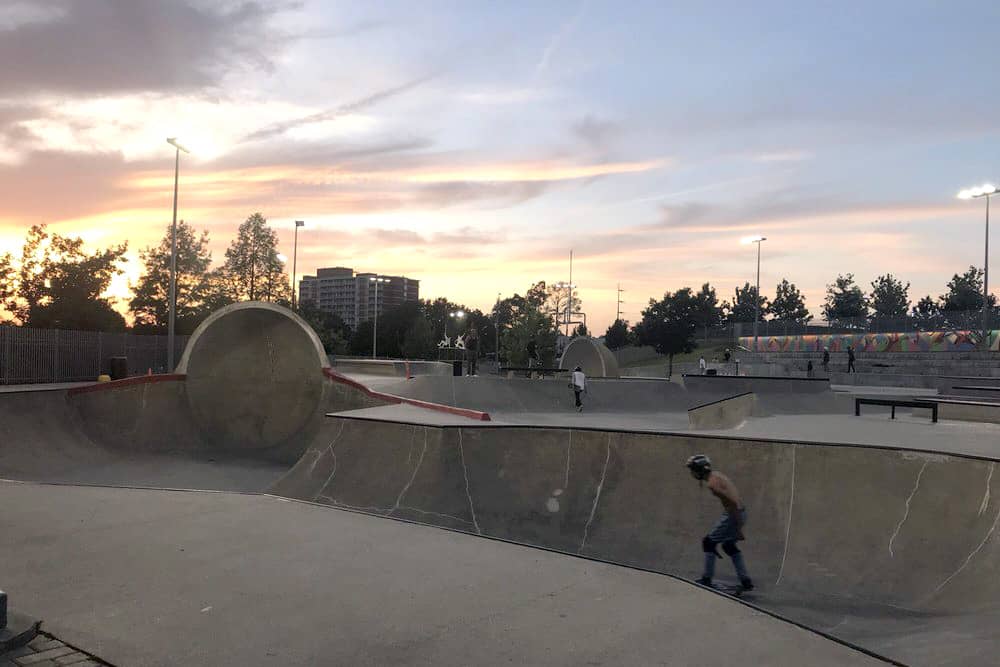 Teens skate around Lee and Joe Jamail Skatepark, a top free activity for kids in Houston