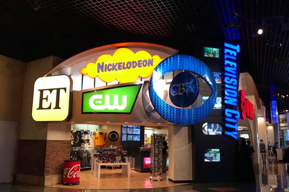 CBS Television City in Las Vegas, a top free things to do with kids The bright entrance of CBS Television City, one of the top free things to do with kids in Las Vegas.