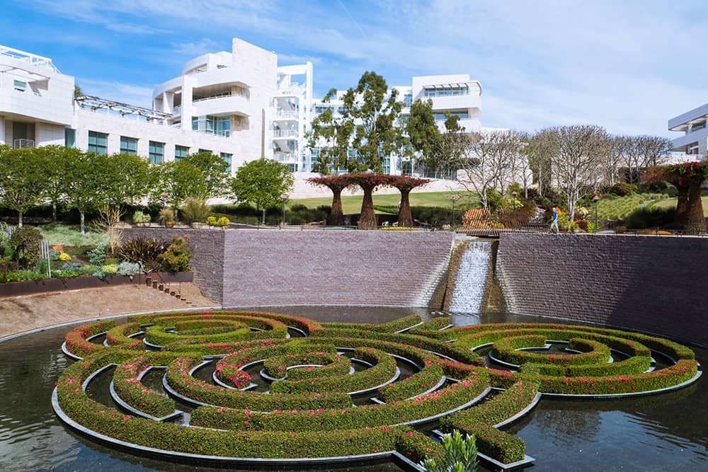 Gardens and architecture of the Getty Center, the perfect place for a LA date. The gardens outside of the Getty Center, which is the perfect LA date location.