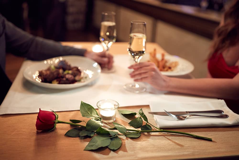 A romantic dinner for two, which is a great date idea in LA