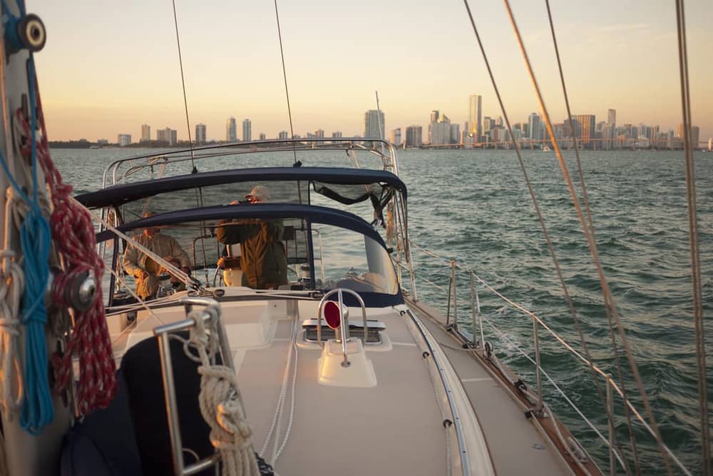 Take a sunset cruise on your Miami bachelorette party Views of Biscayne Bay at sunset on a private cruise—a great Miami bachelorette party idea