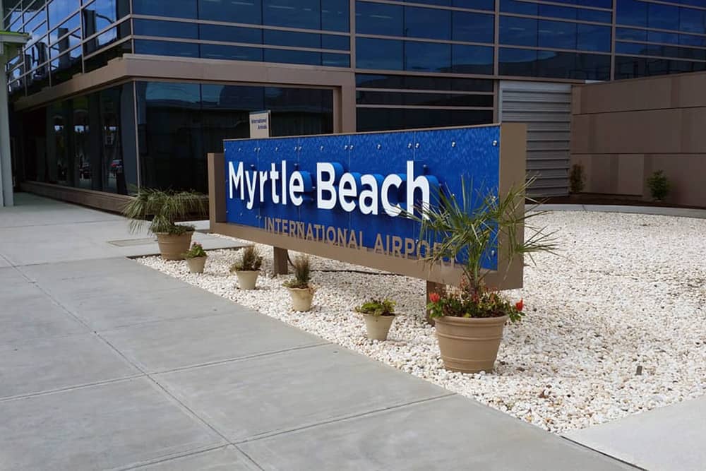 Myrtle Beach International Airport, where you fly in for the Carolina Country Music Festival Sign outside Myrtle Beach International Airport, where you fly in for the Carolina Country Music Festival