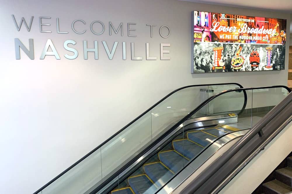 The welcome sign at Nashville International Airport, where you fly in for the Nashville Hot Chicken Festival