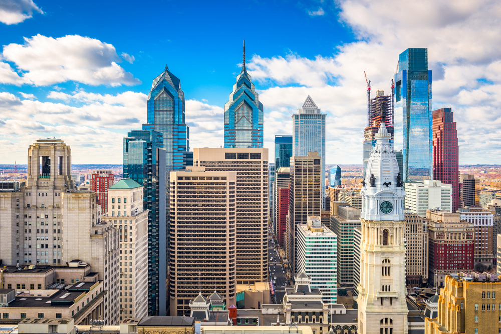 view of philadelphia skyline on sunny day