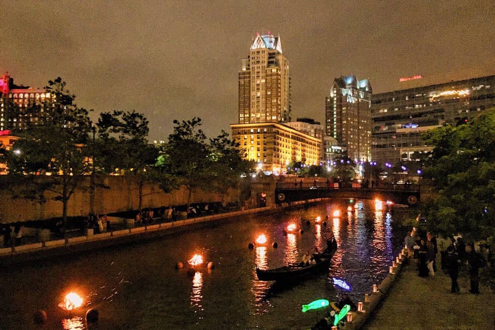 waterfire installation along the canal in providence rhode island