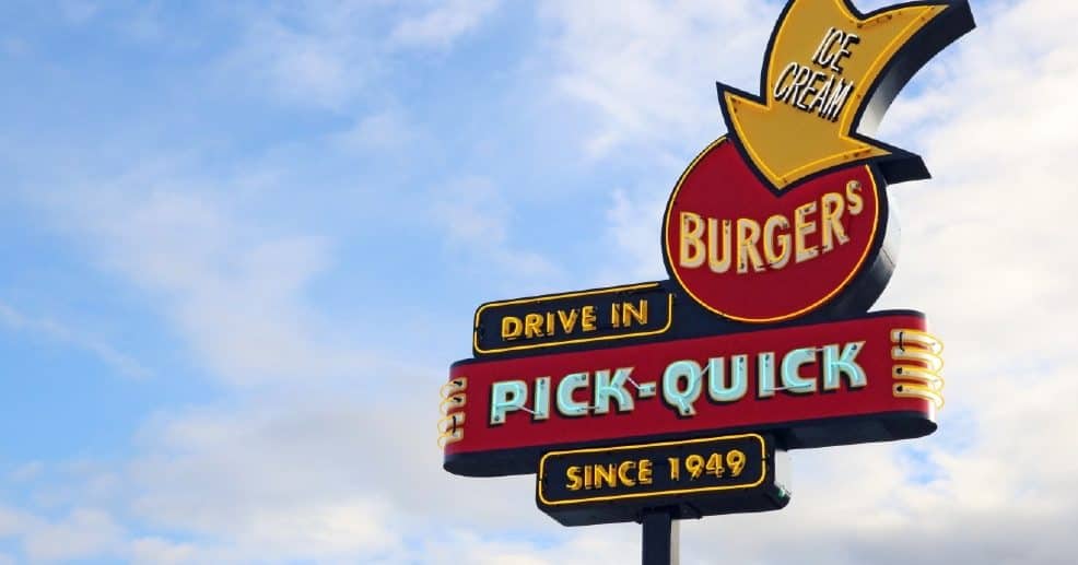 The sign outside Pick-Quick Drive-In in Seattle, Washington. 