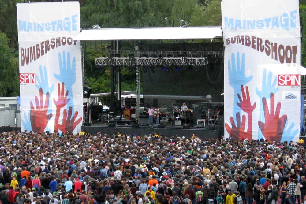 Crowd and stage at Bumbershoot Music Festival. 