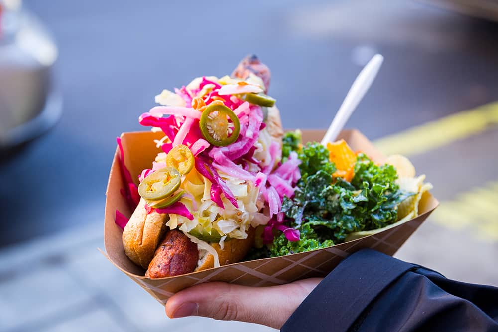 A close up of a gourmet meal you will find at the Taste of Chicago food festival.