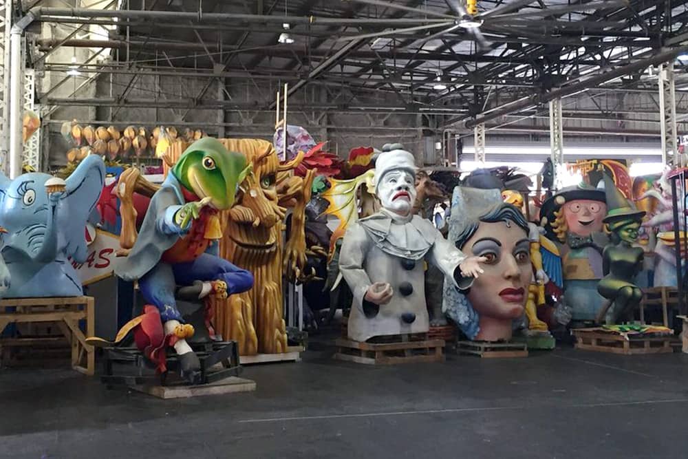 Float characters and sculptures at Mardi Gras World in New Orleans