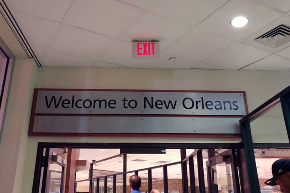 The entrance to the New Orleans International Airport, where you fly into for the Jazz Festival.