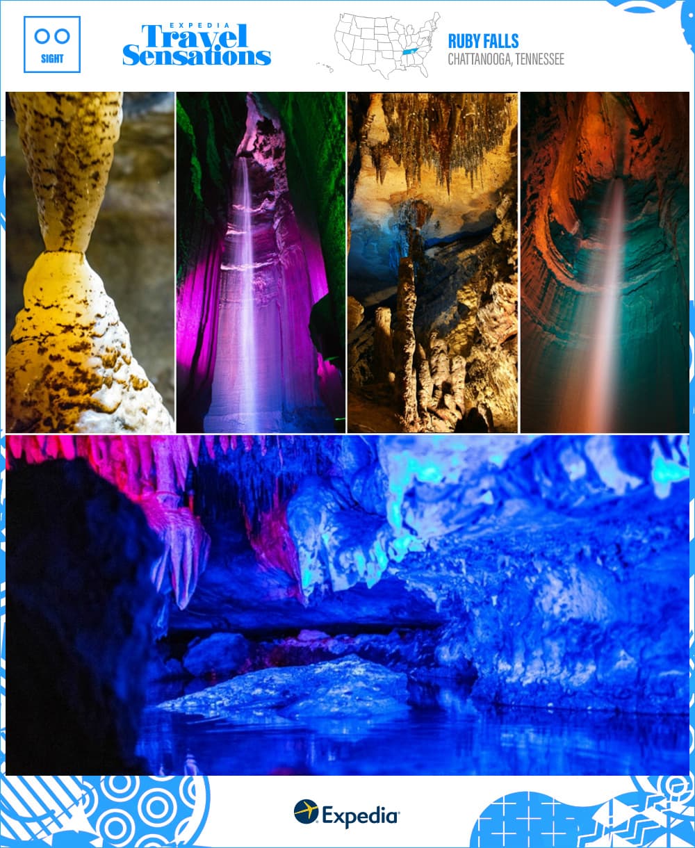 interior cave and Ruby Falls in Chattanooga, TN