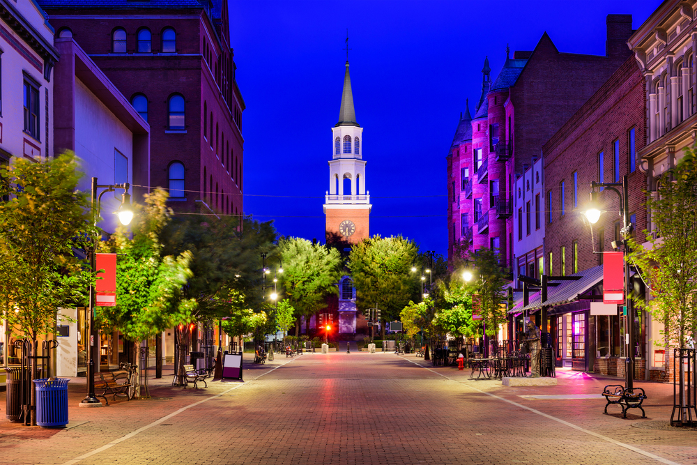 burlington vermont buildings lit up at night