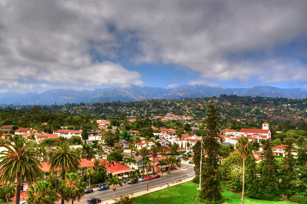 view of red tile roofs across sunny santa barbara california