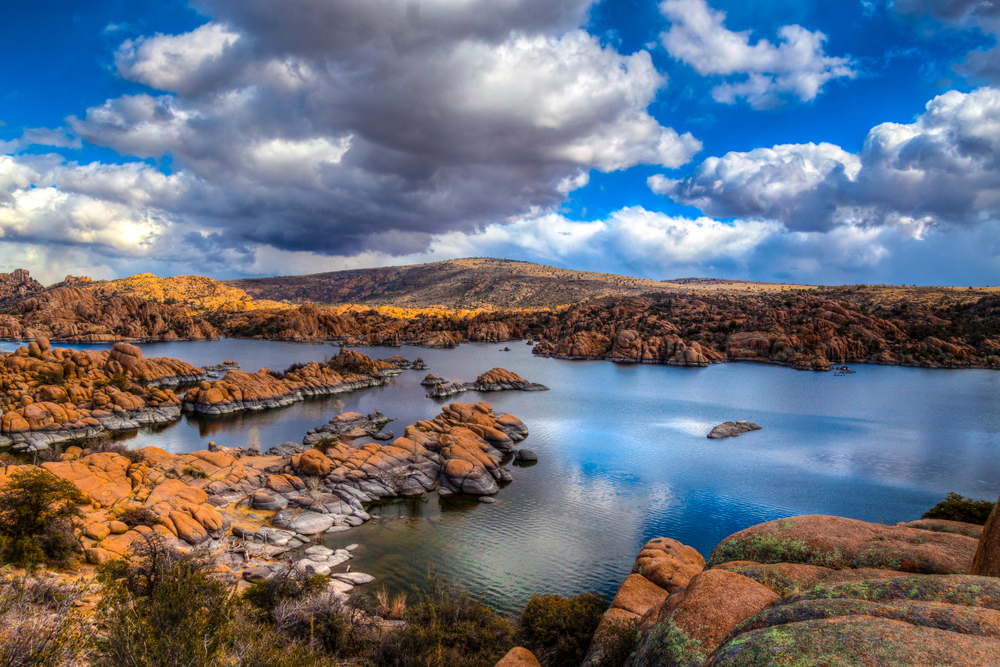 clouds reflected in winslow lake outside prescott arizona