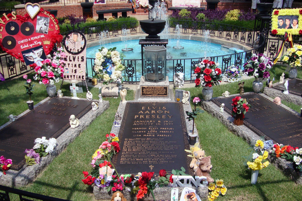 Elvis Presley memorial at Graceland in Memphis, which is known for its music scene.