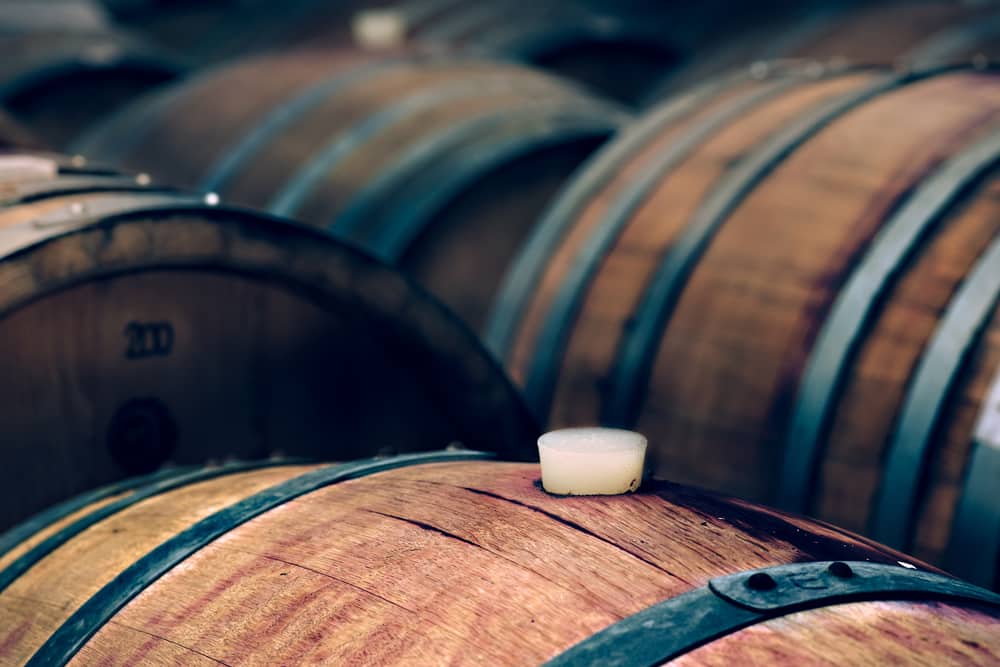 Wine barrels in wine cellar